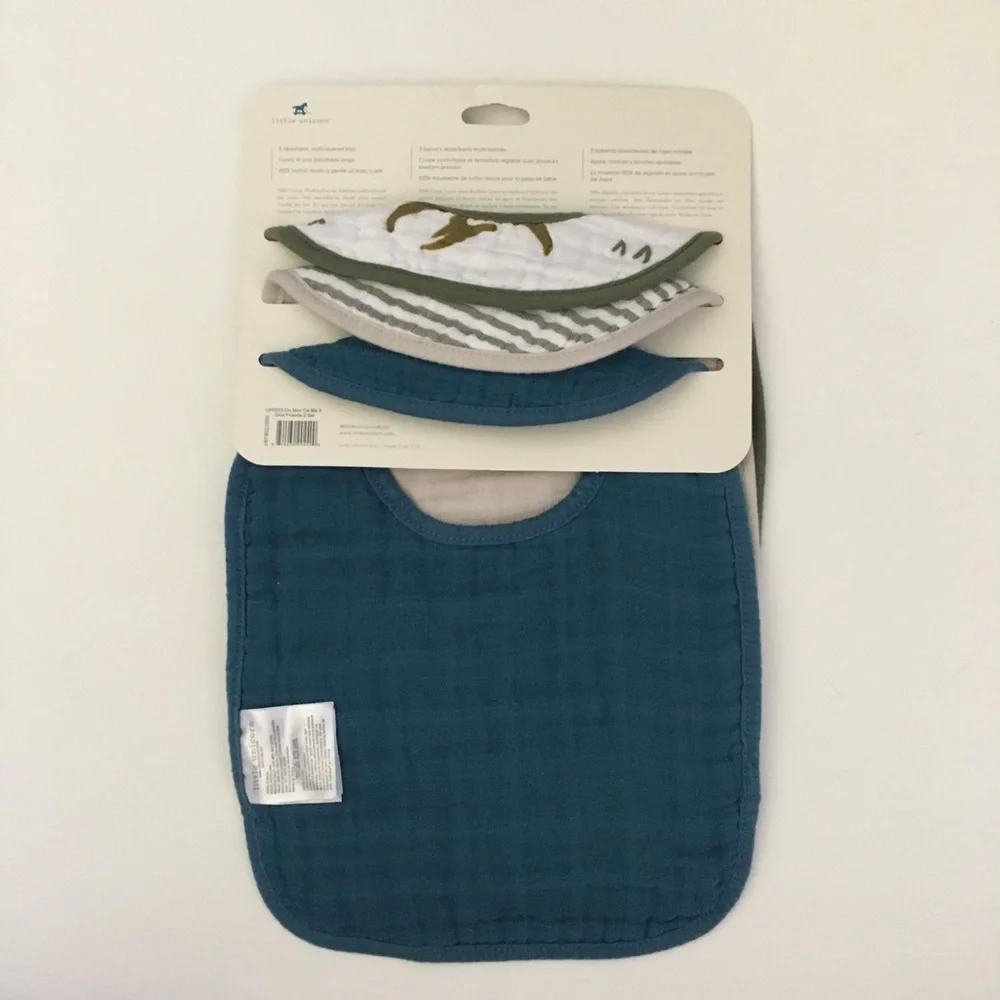 Cotton Muslin Baby Bibs Set of 3 Dinosaurs, Stripes Solid NEW | Little Unicorn